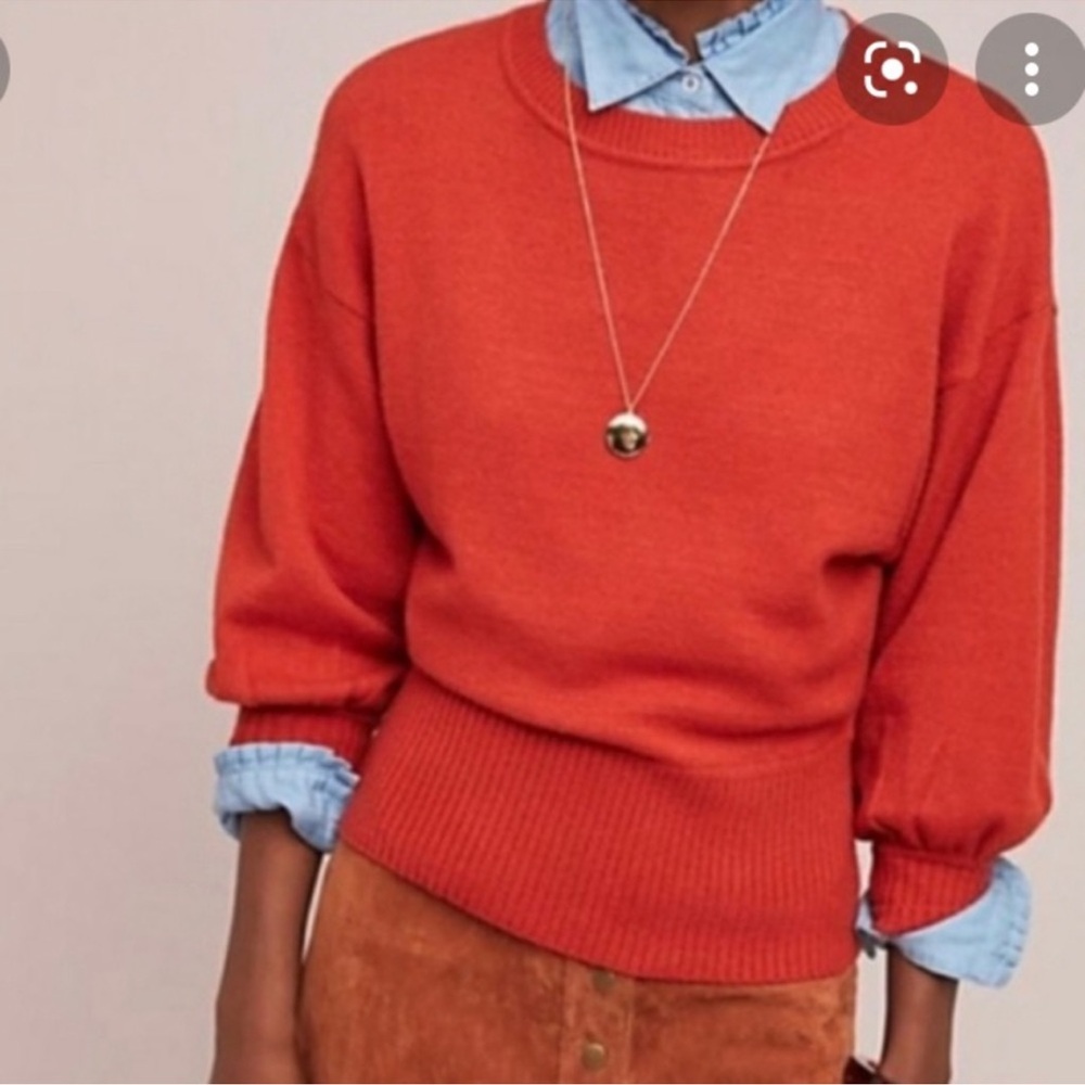 Moth by Anthropologie Vibrant‎ Orange Crew Neck Sweater XS preppy